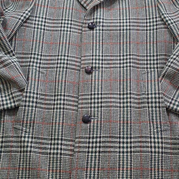 VTG Crombie Wool Coat 44 Glen Plaid LS Lined 1 Vent Buttons Union Made Classic - Picture 14 of 16